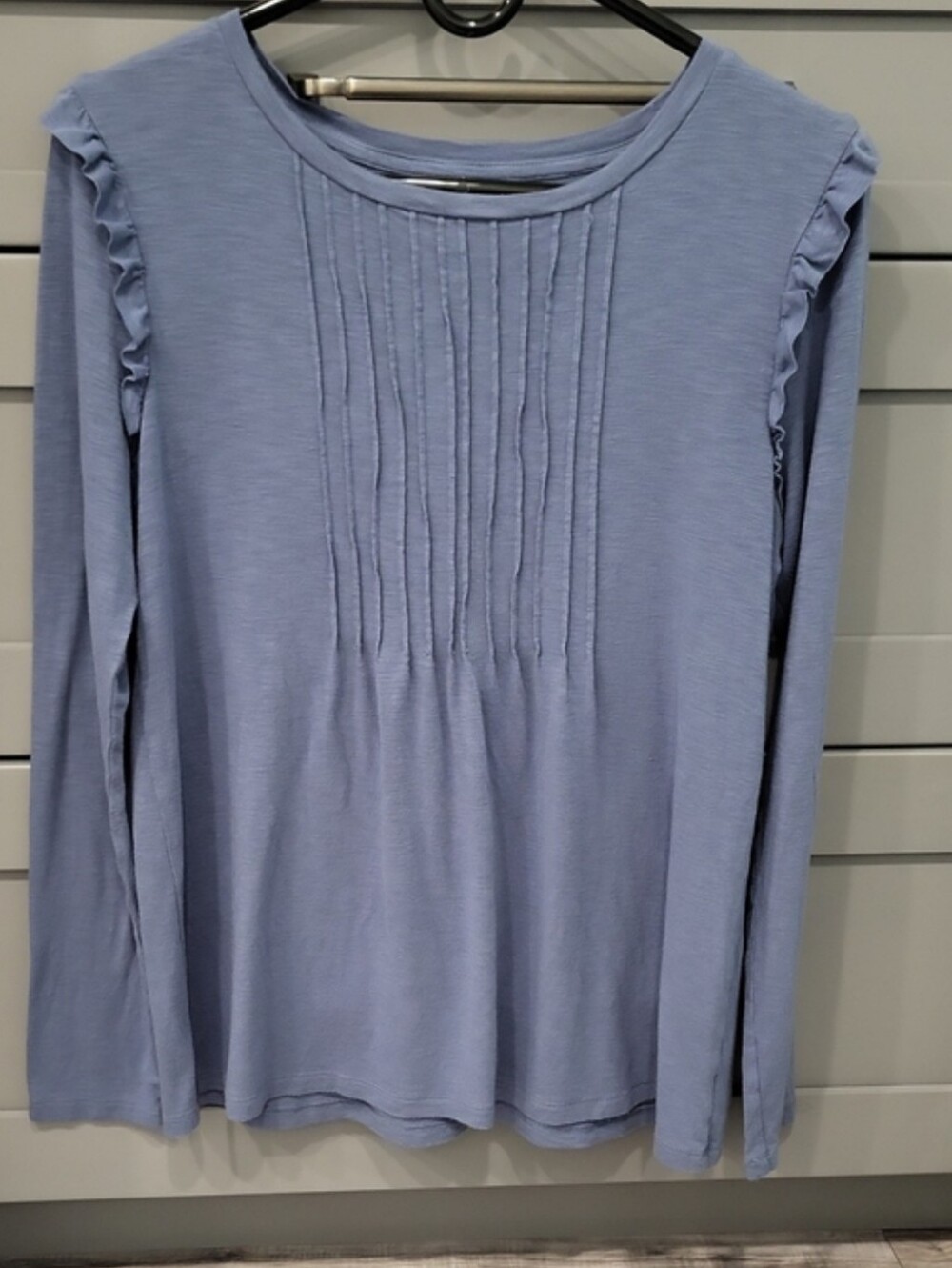 Aerie Blue Long Sleeve Pintuck Ruffle Front Tee